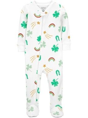 🌈 Carter’s Rainbow Print Footed Pajamas 2T NWT Horseshoe Cotton Sleeper Clover